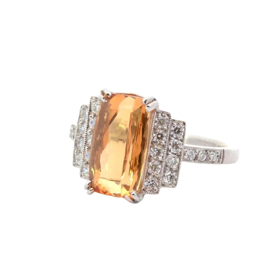 Bague entourage en platine, topaze et diamants - Image 2