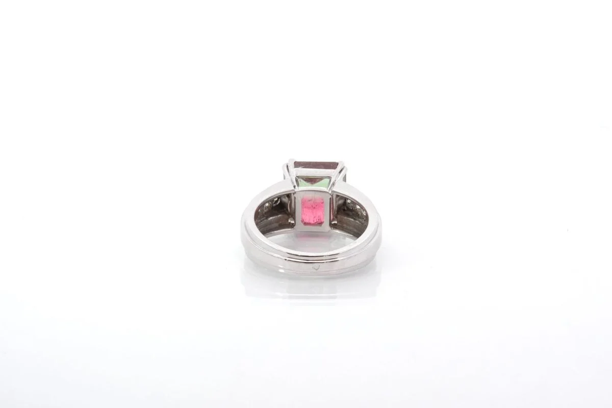 Bague tourmaline bicolore et diamants en platine - Image 3