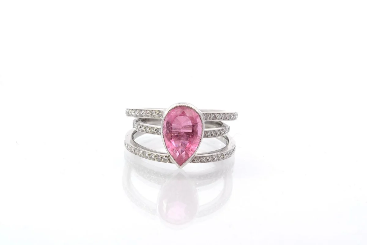 Bague tourmaline et diamants en or blanc 18k - Image 2