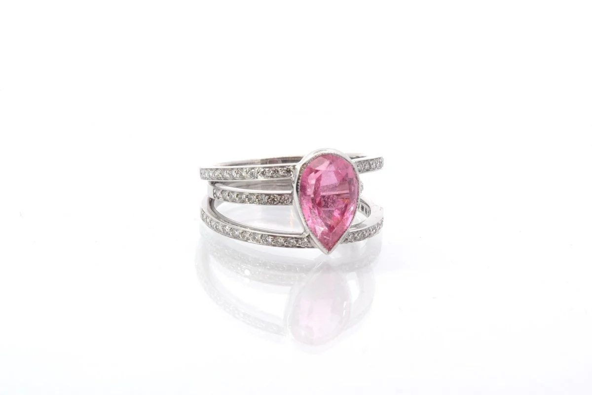 Bague tourmaline et diamants en or blanc 18k - Image 4