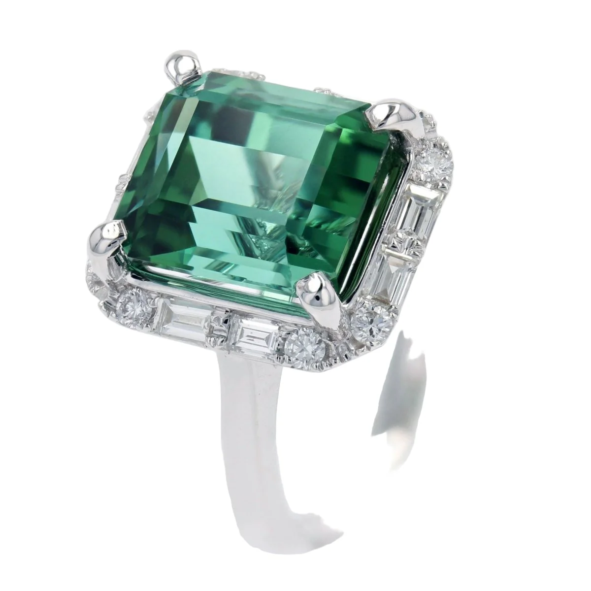 Bague Entourage en or blanc, tourmaline et diamants - Image 6