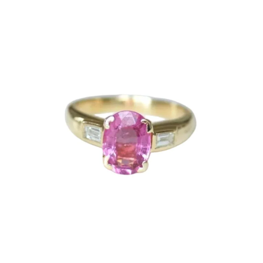 Bague Solitaire en or jaune, tourmaline rose et diamants