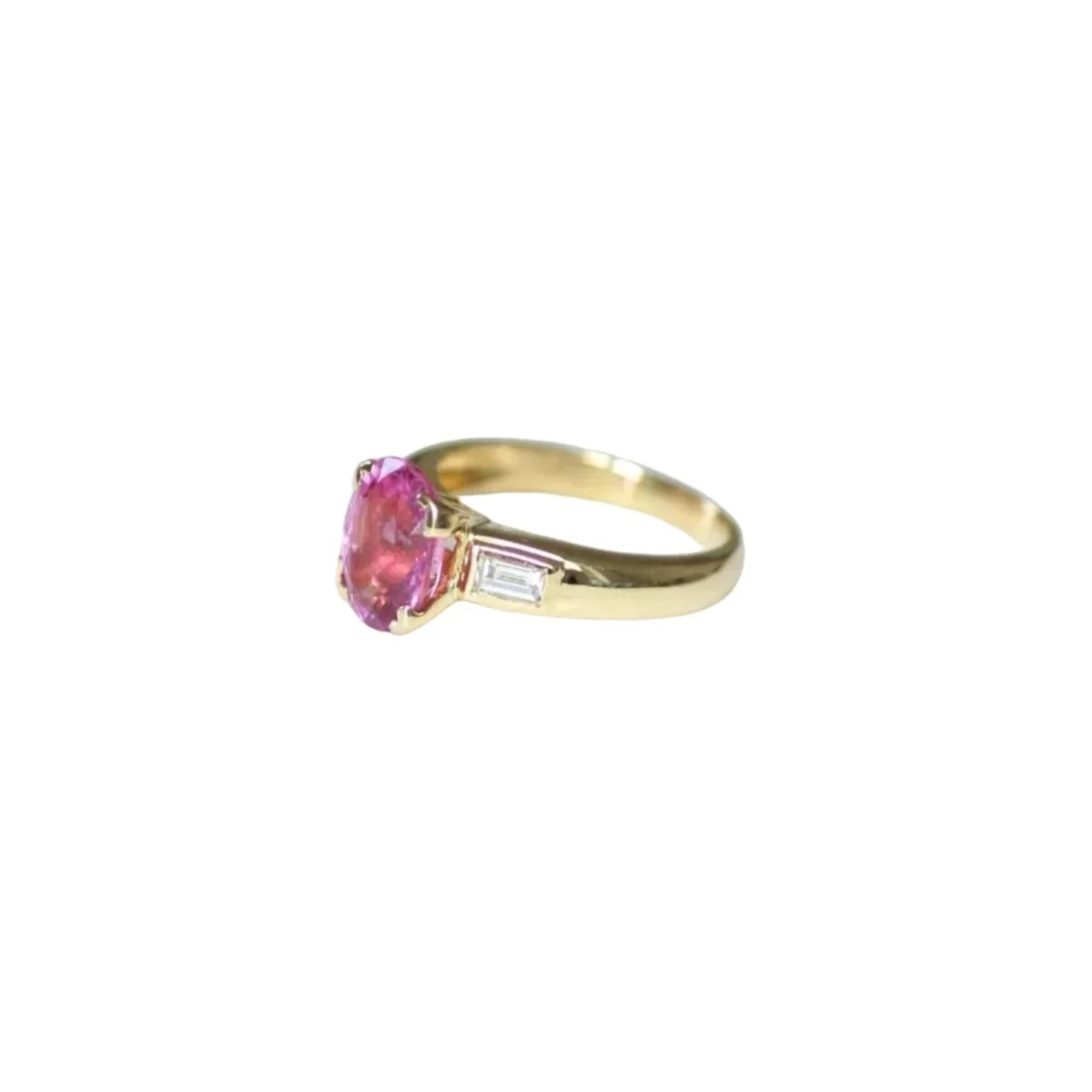 Bague Solitaire en or jaune, tourmaline rose et diamants - Image 3