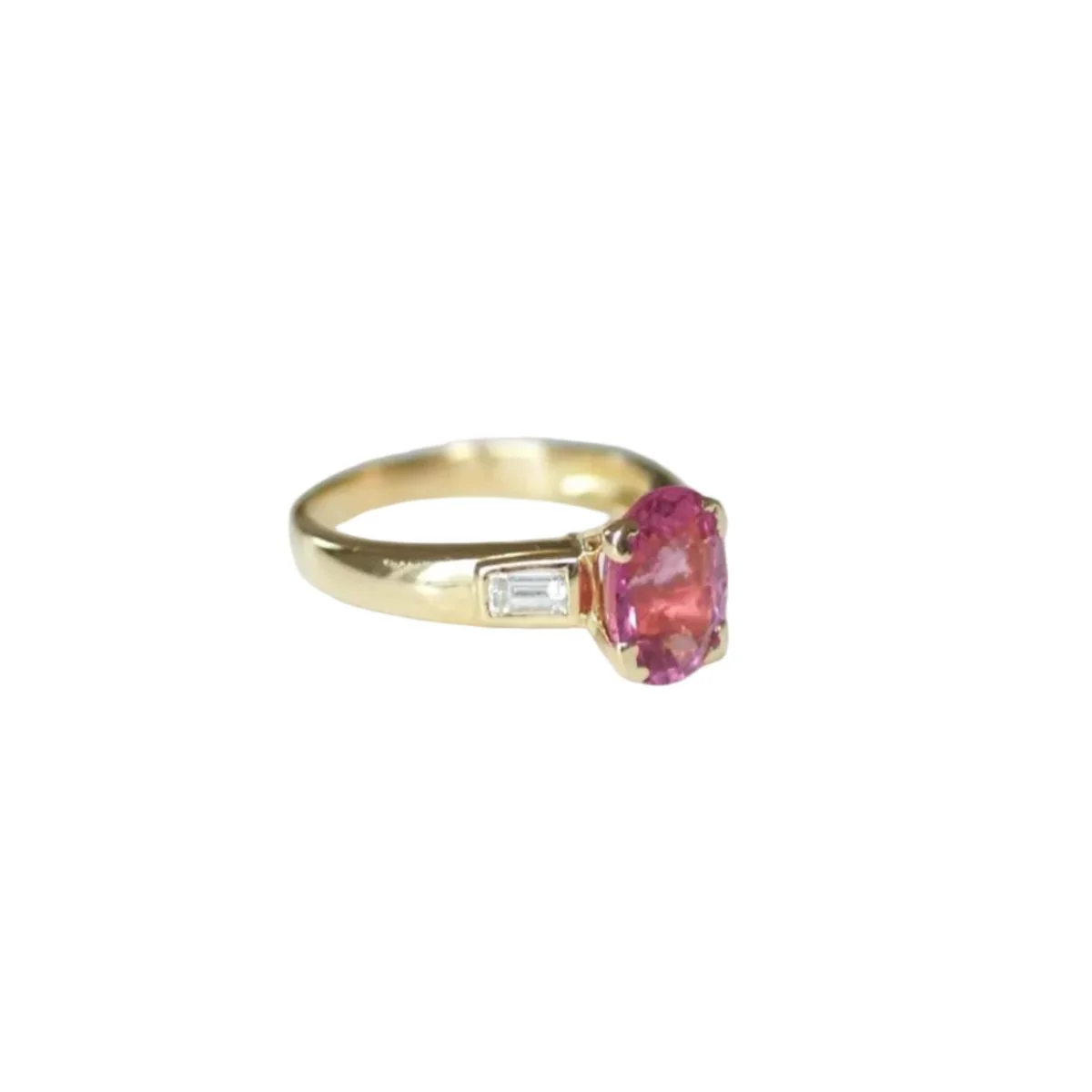 Bague Solitaire en or jaune, tourmaline rose et diamants - Image 5
