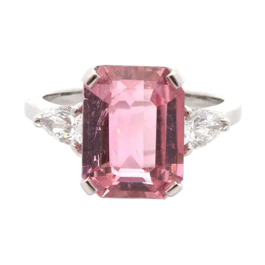 Bague Trilogie en platine, tourmaline et diamants