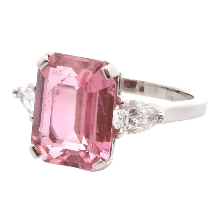 Bague Trilogie en platine, tourmaline et diamants - Image 2