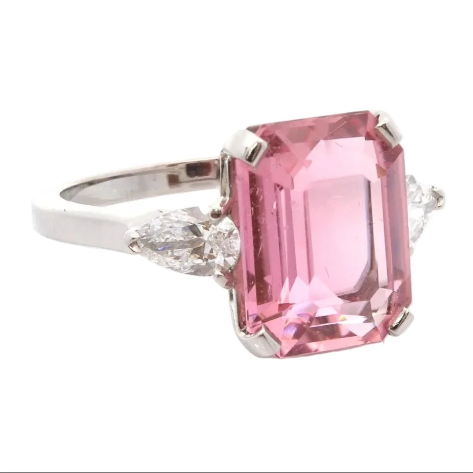 Bague Trilogie en platine, tourmaline et diamants - Image 4