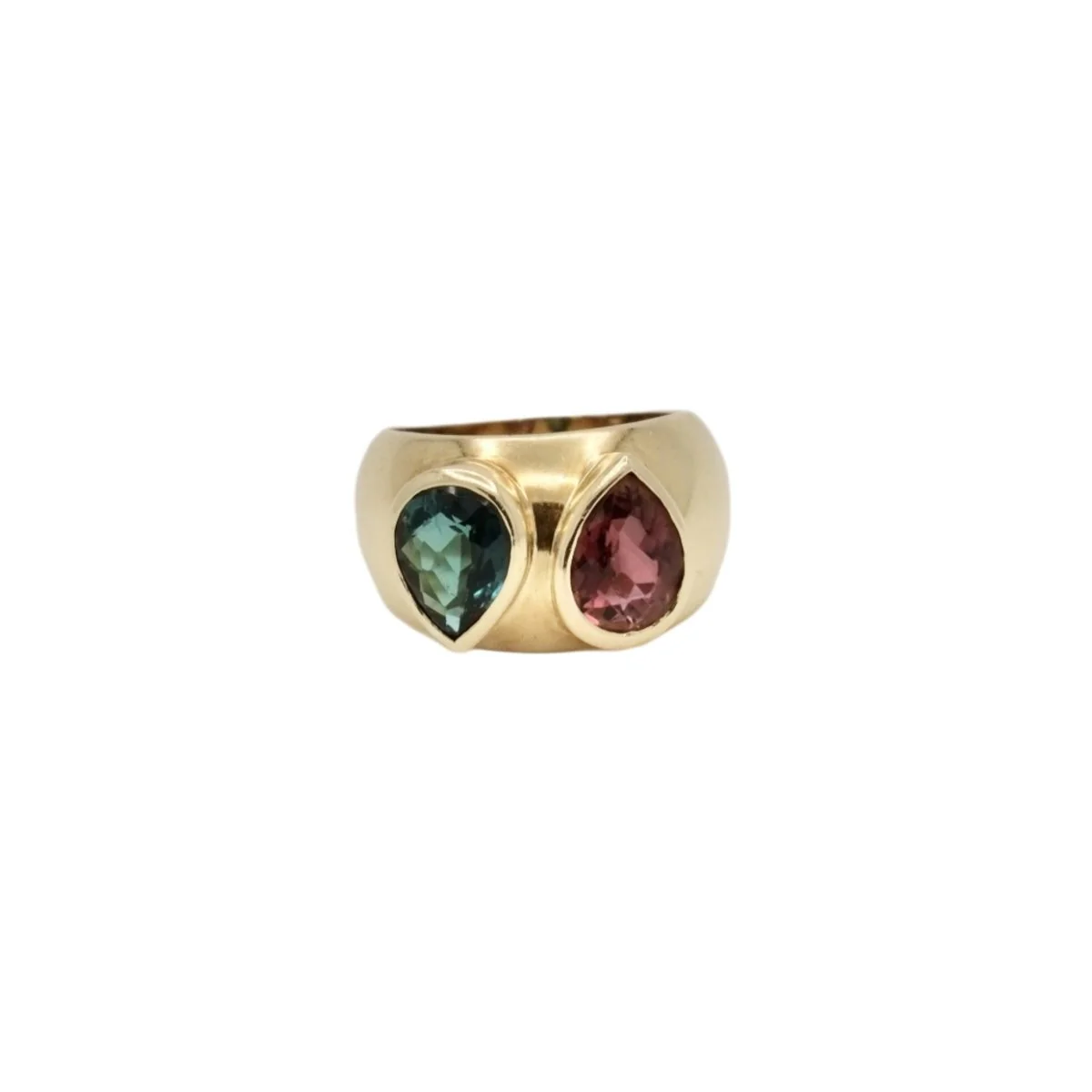 Bague en or jaune er tourmalines poires