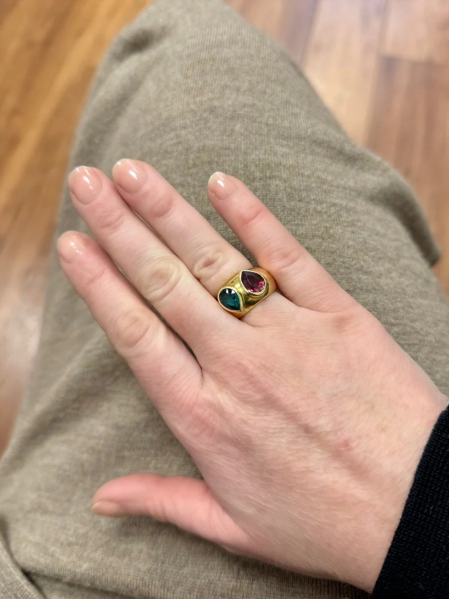 Bague tourmalines poires en or jaune - Image 2