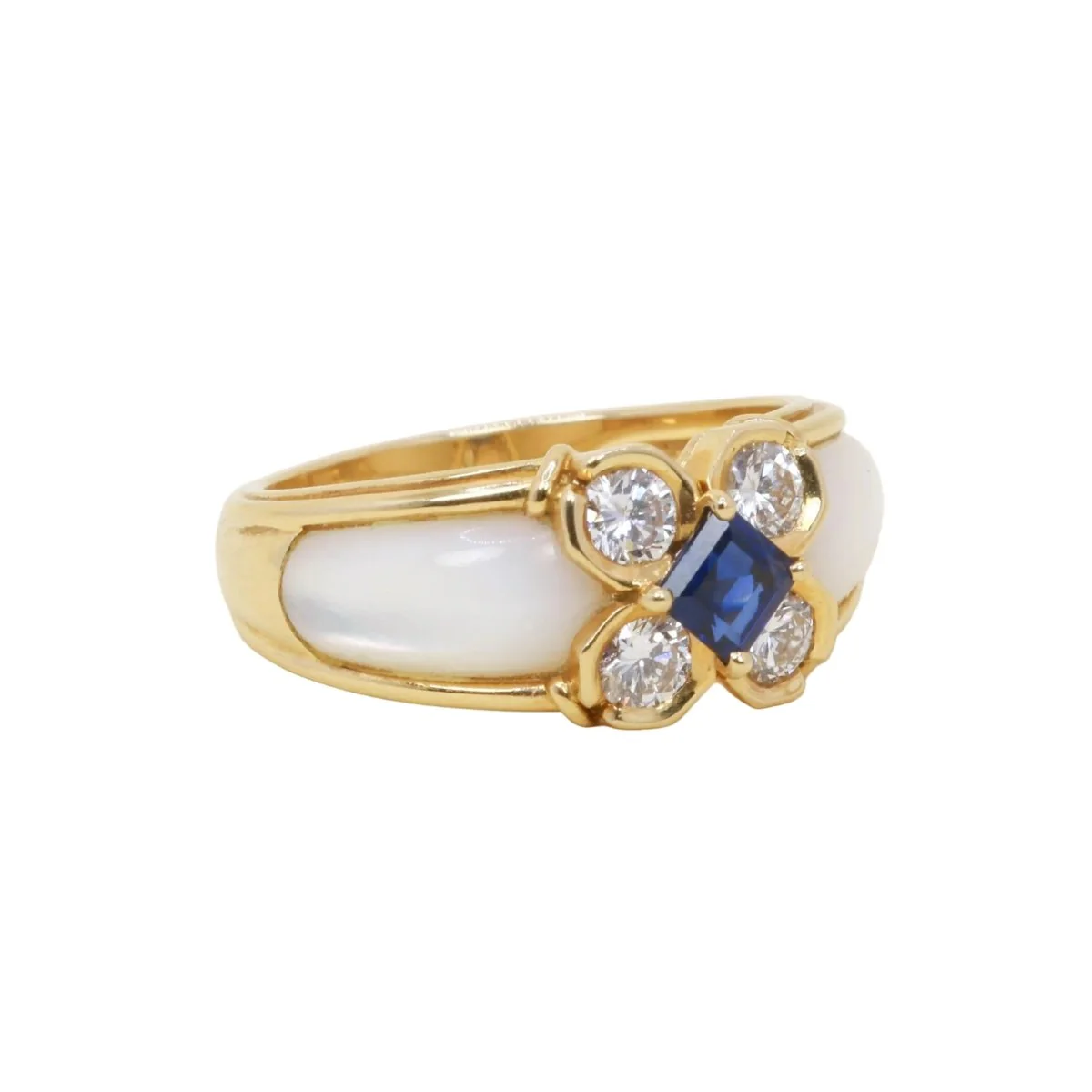 Bague Marguerite en or jaune, nacre, saphir et diamants - Image 5