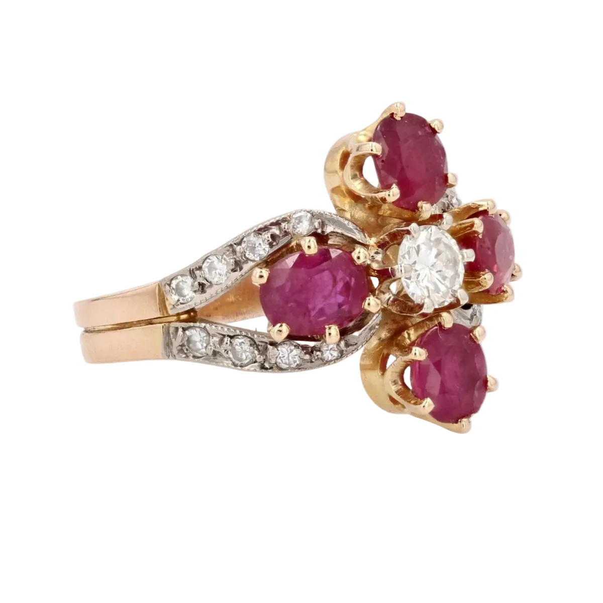 Bague Marguerite en or jaune, or blanc, rubis et diamants - Image 5