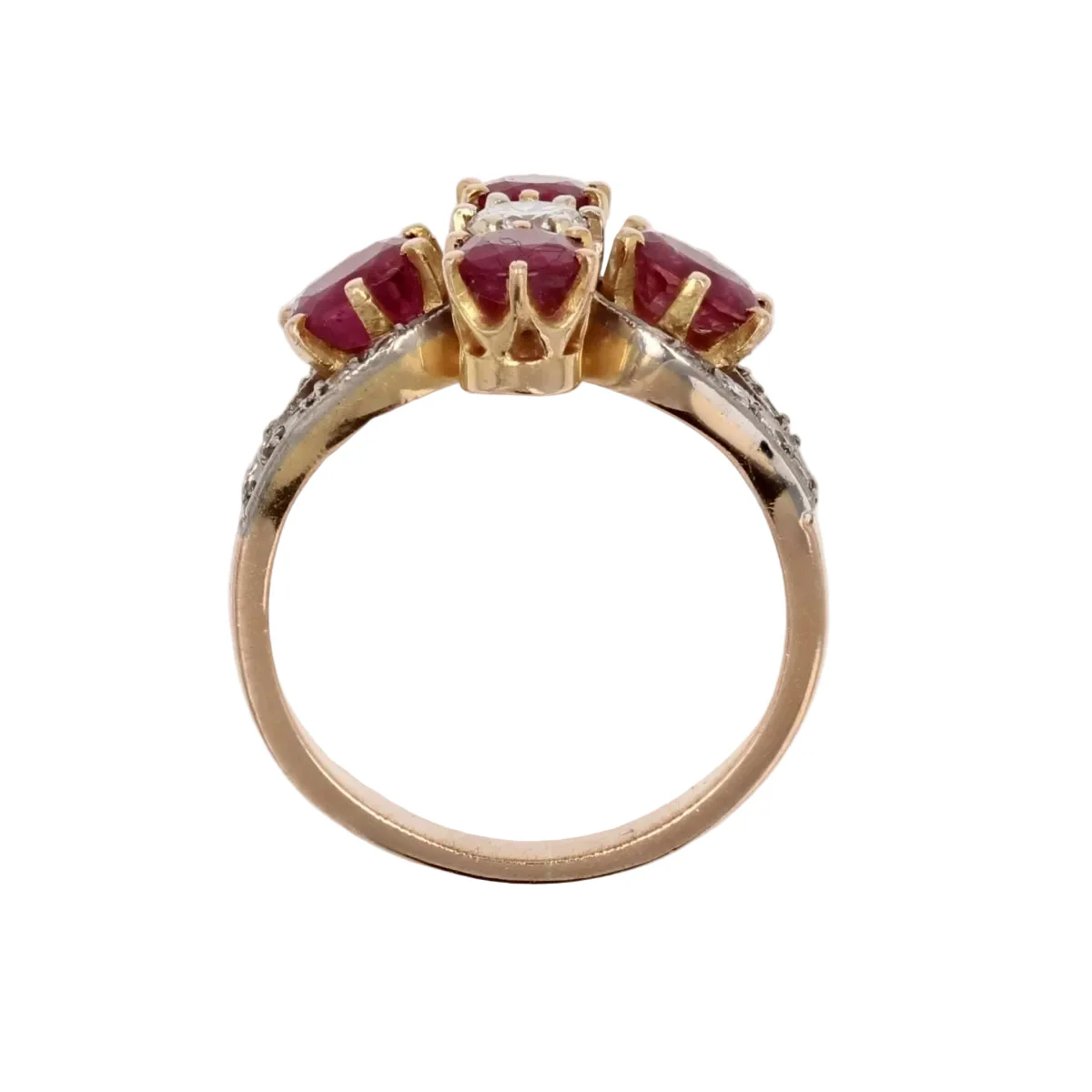 Bague Marguerite en or jaune, or blanc, rubis et diamants - Image 6