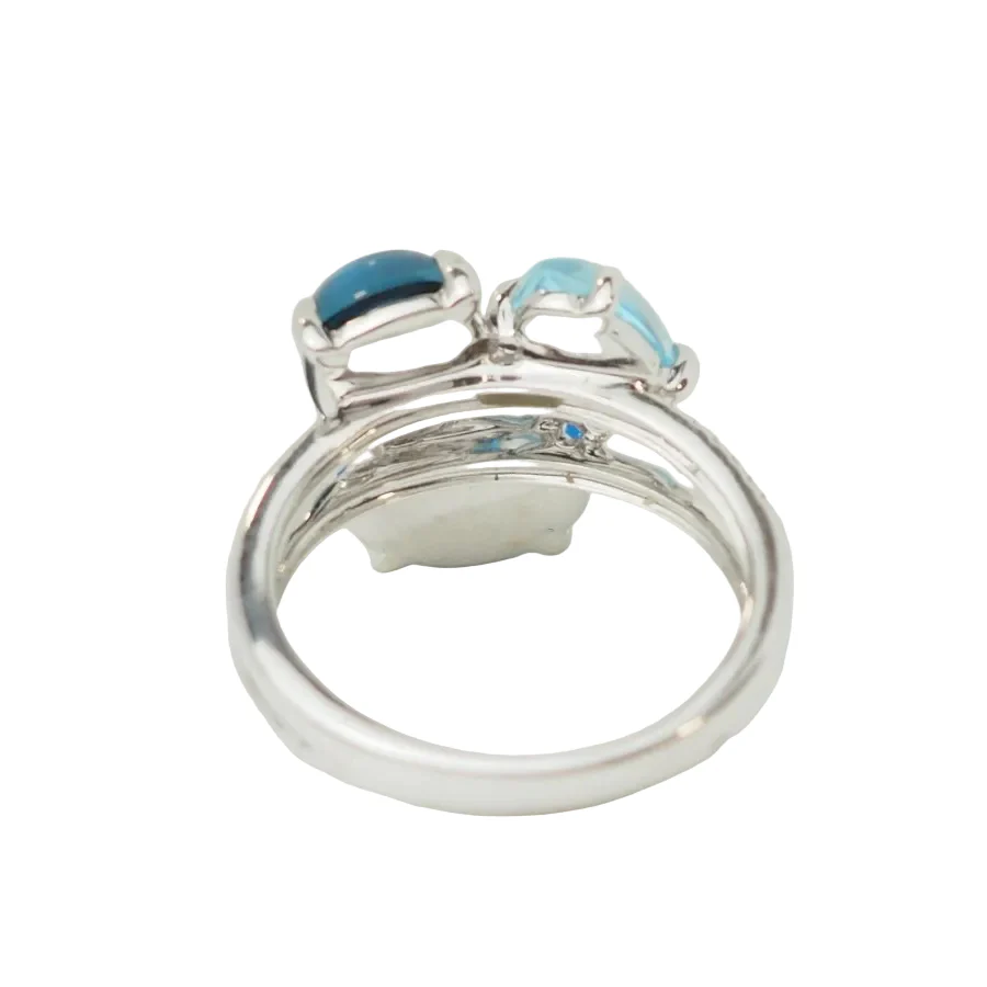 Bague Trilogie en or blanc, aigue-marine, topazes et diamants - Image 5
