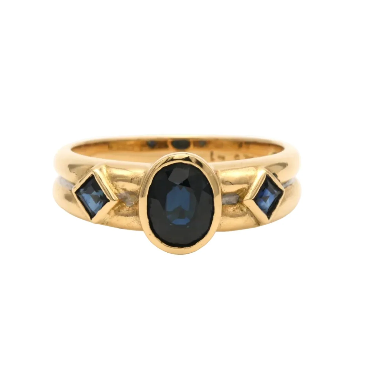 Bague Trilogie en or blanc, or jaune et saphirs