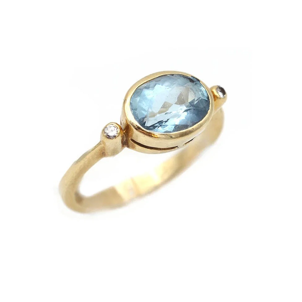 Bague Trilogie en or jaune, aigue-marine et diamants - Image 3
