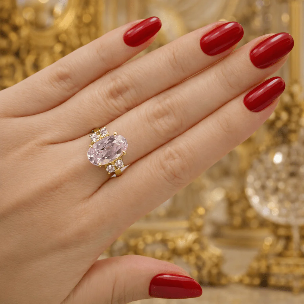 Bague Trilogie en or jaune, kunzite et diamants - Image 2