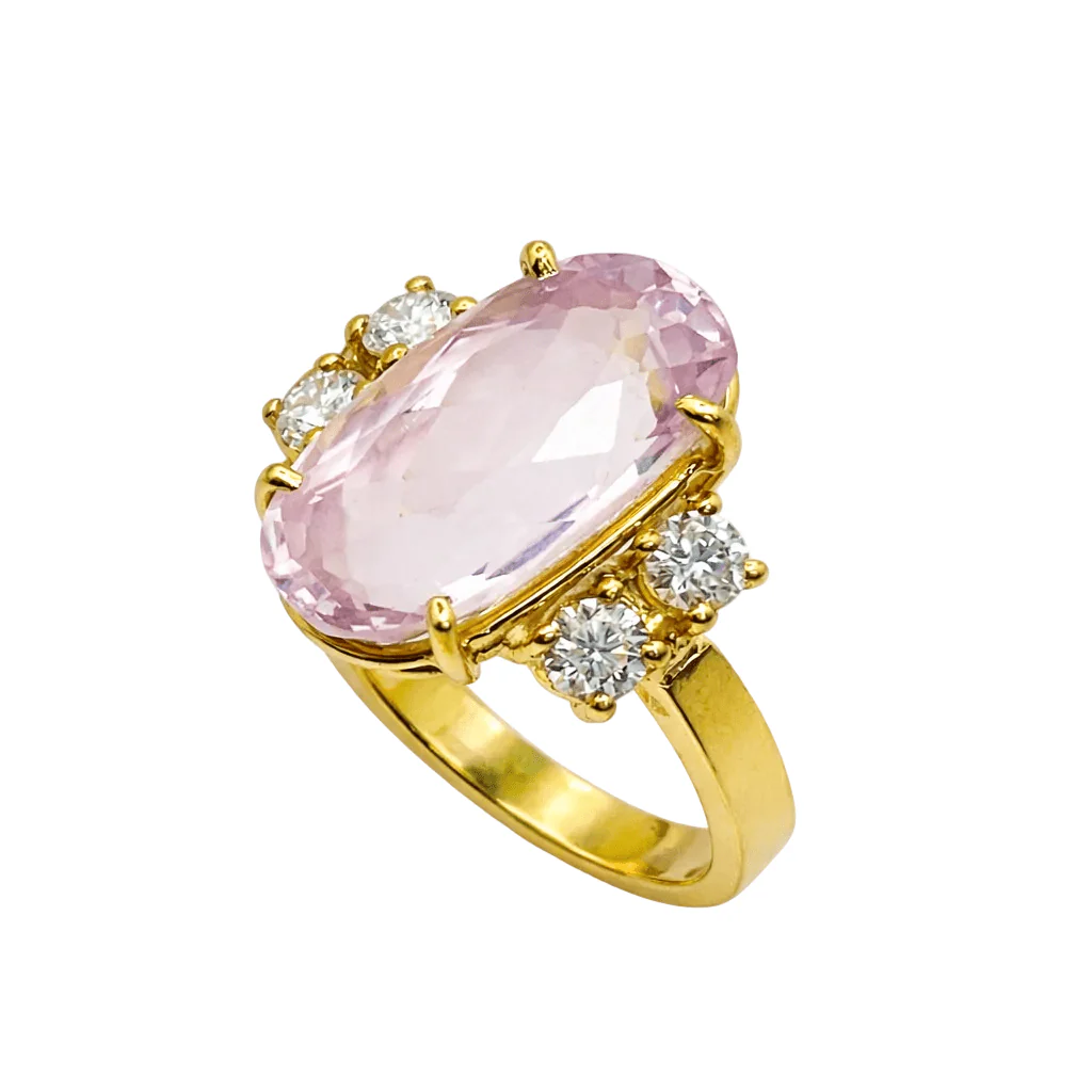 Bague Trilogie en or jaune, kunzite et diamants - Image 3