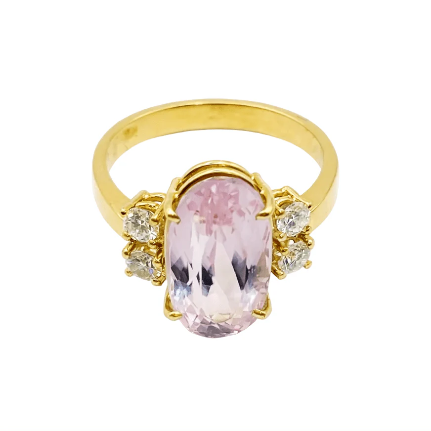 Bague Trilogie en or jaune, kunzite et diamants - Image 4