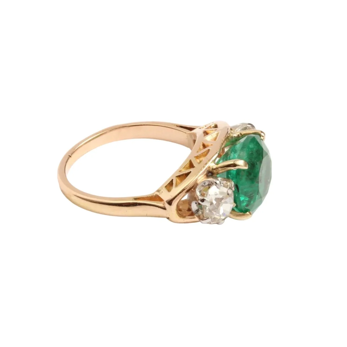 Bague Trilogie en or jaune, platine, émeraude et diamants - Image 3