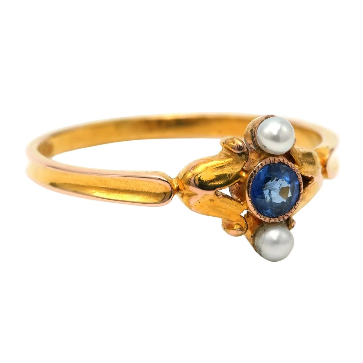 Bague Trilogie en or jaune, saphir et perles - Image 6
