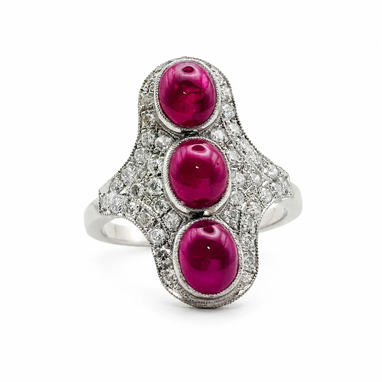 Bague Trilogie en platine, rubis et diamants - Image 3