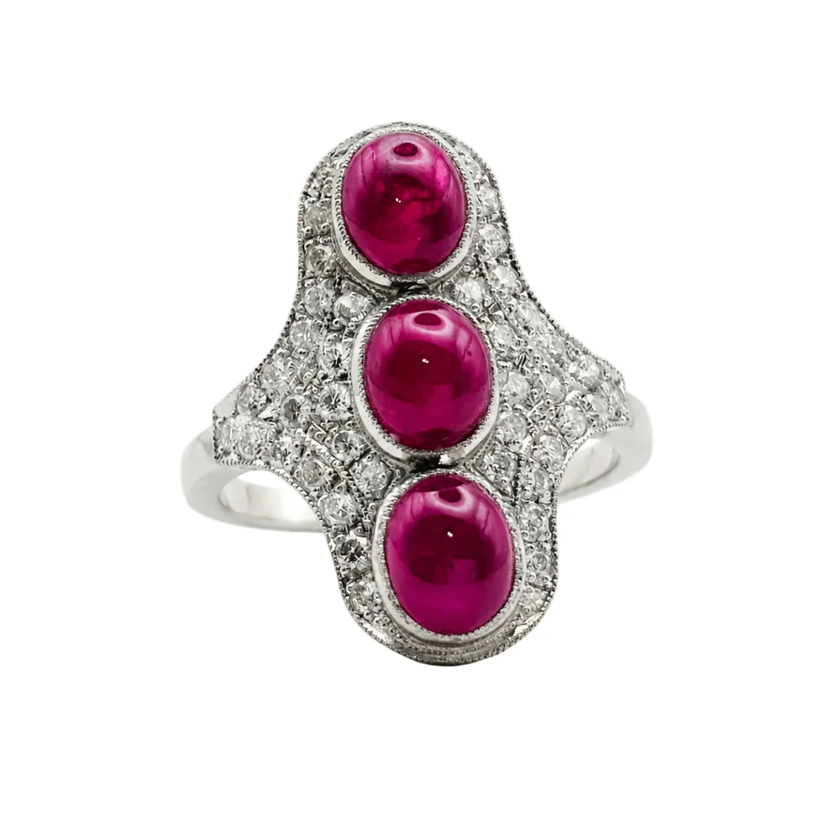 Bague Trilogie en platine, rubis et diamants - Image 6