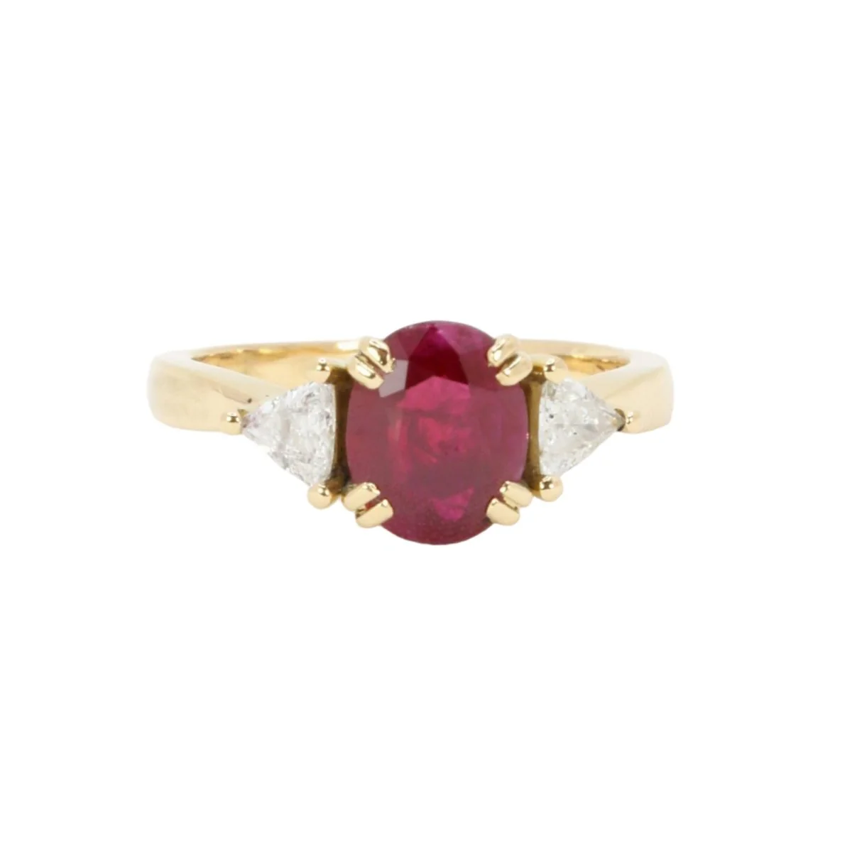 Bague Trilogie en or jaune, rubis et diamants