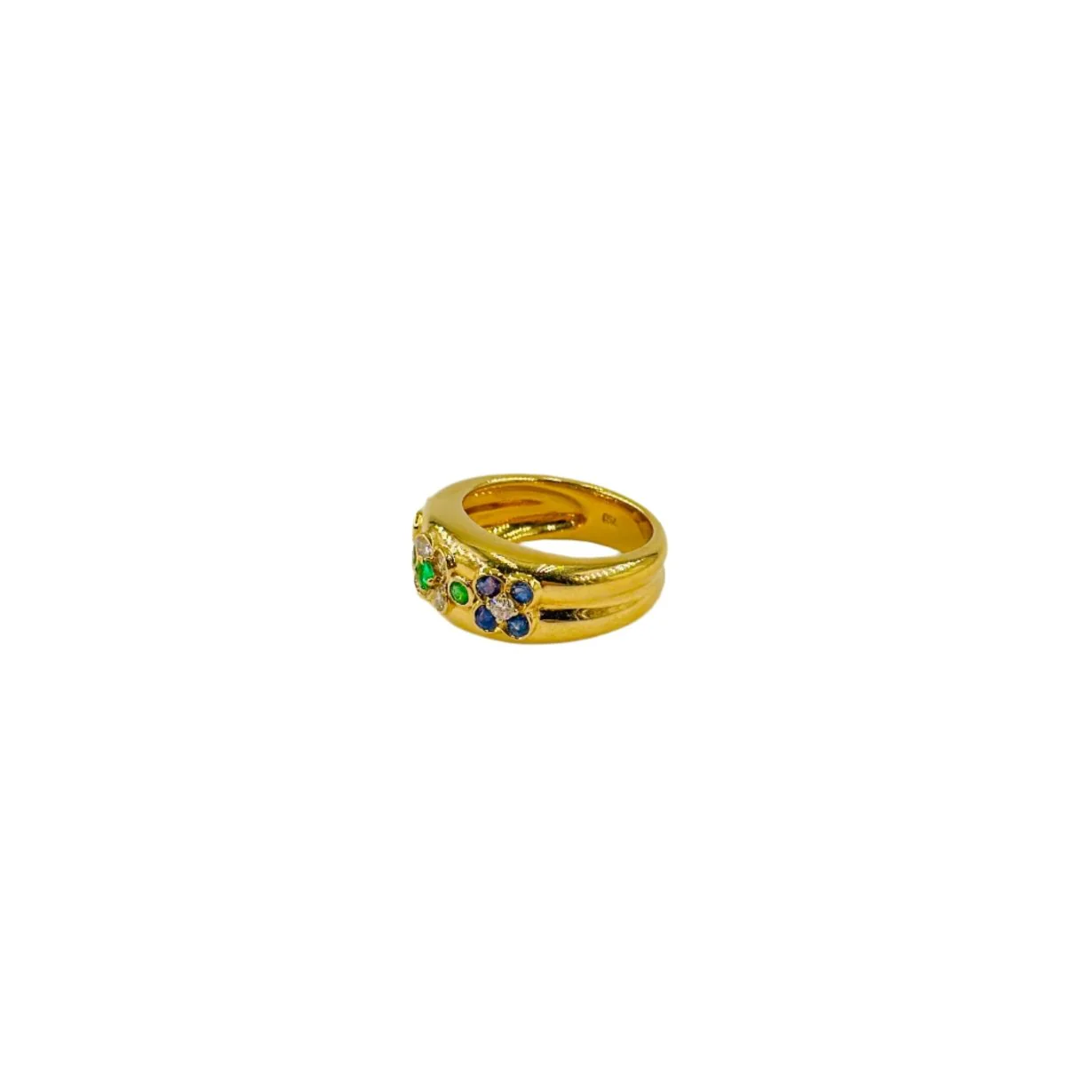 Bague "Trois fleurs" en or jaune, saphir et diamants - Image 2