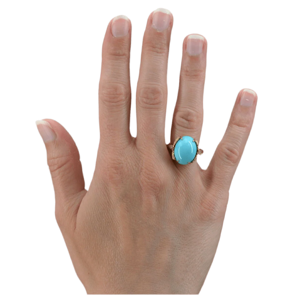Bague Cocktail en or jaune, turquoise et diamants - Image 2