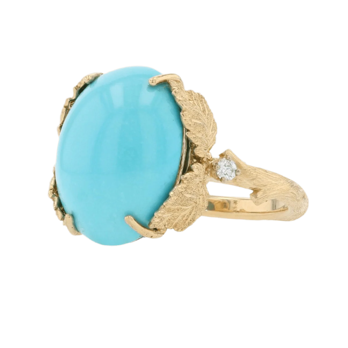 Bague Cocktail en or jaune, turquoise et diamants - Image 3