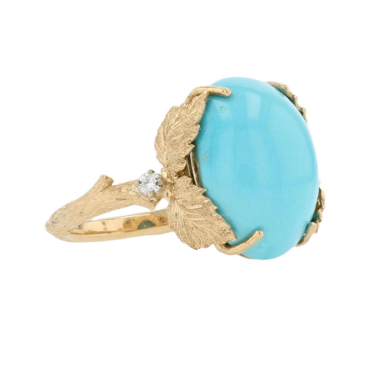 Bague Cocktail en or jaune, turquoise et diamants - Image 5