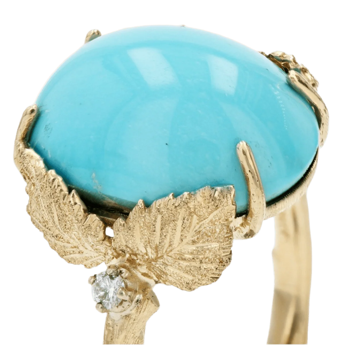 Bague Cocktail en or jaune, turquoise et diamants - Image 7