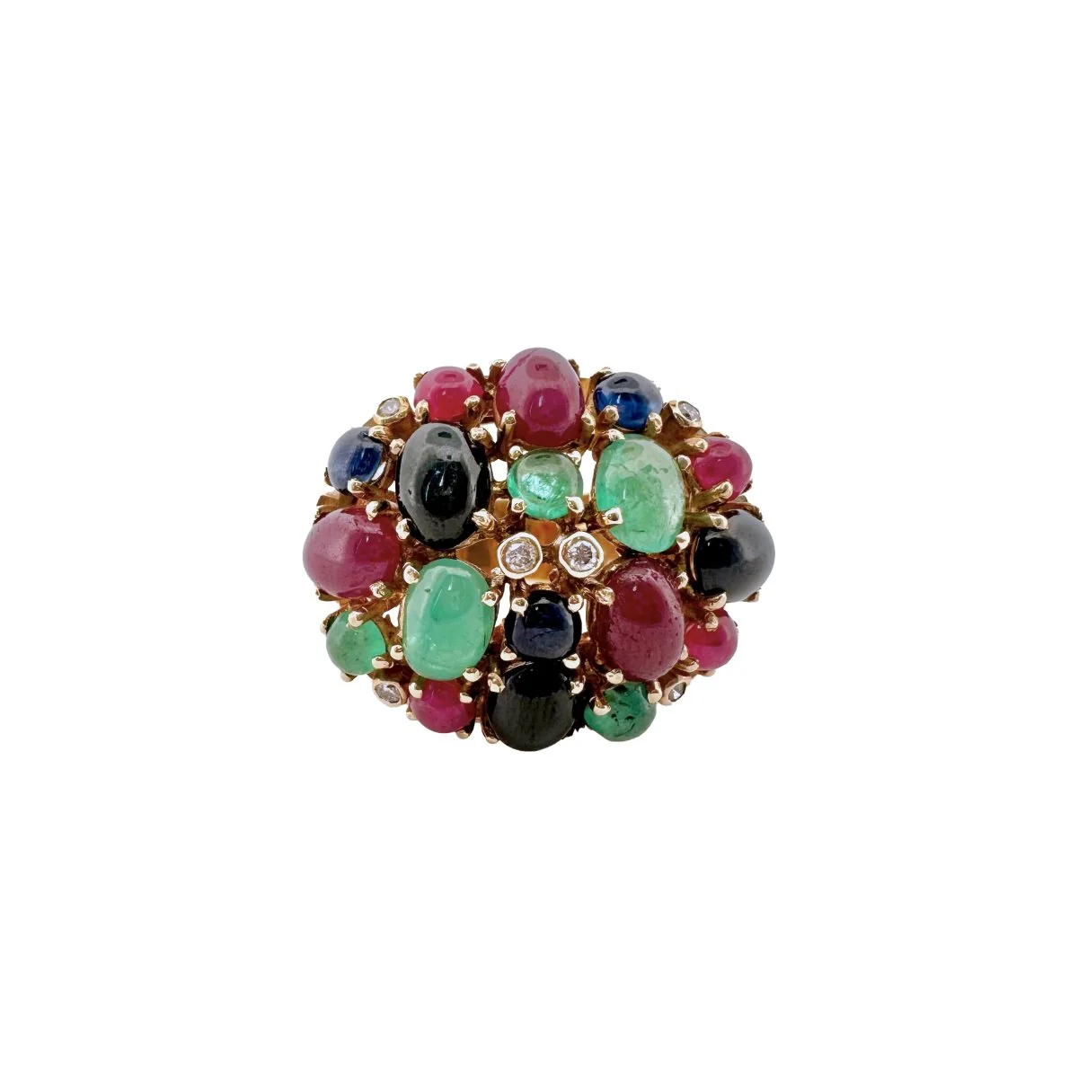 Bague Cocktail Tutti Frutti en or jaune, rubis, émeraudes et saphirs
