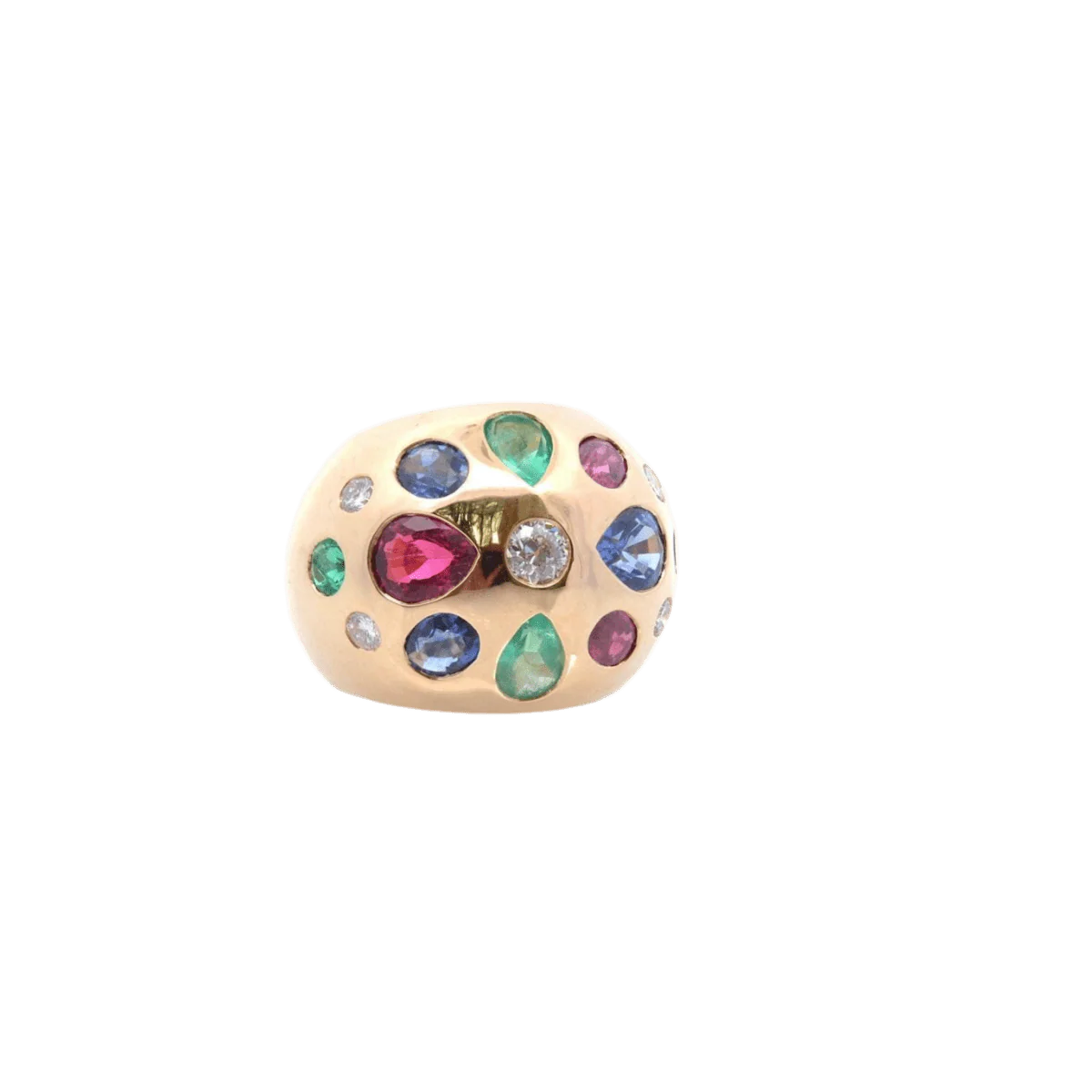 Bague Dôme en or jaune, émeraudes, rubis, saphirs, tourmaline et diamants - Image 5