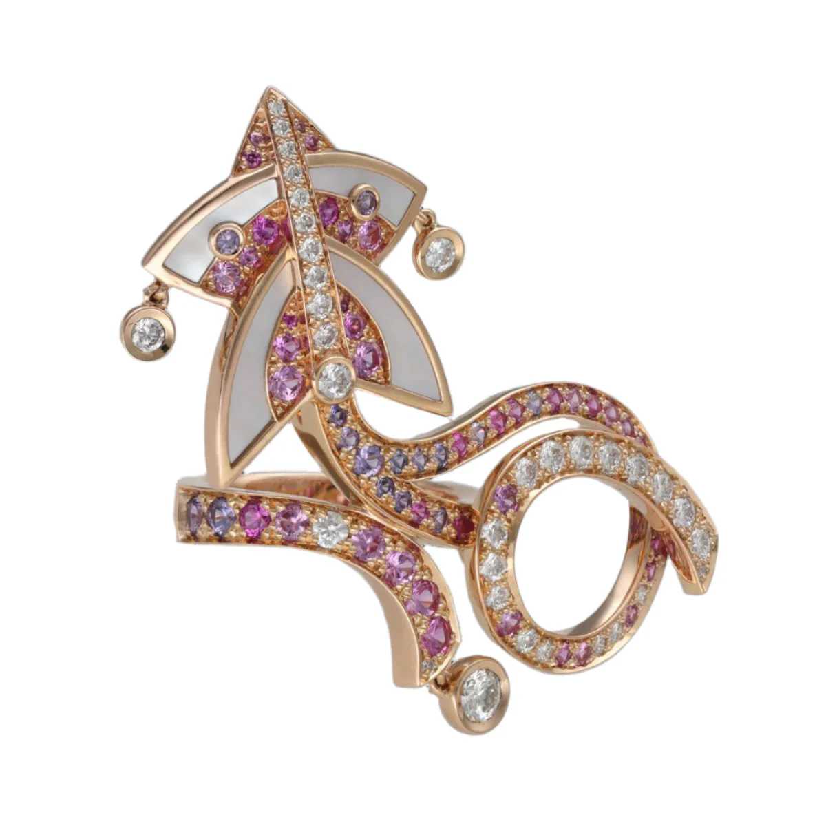 Bague VAN CLEEF & ARPELS "Cerf volant" en or rose, nacre, saphirs et diamants - Image 5