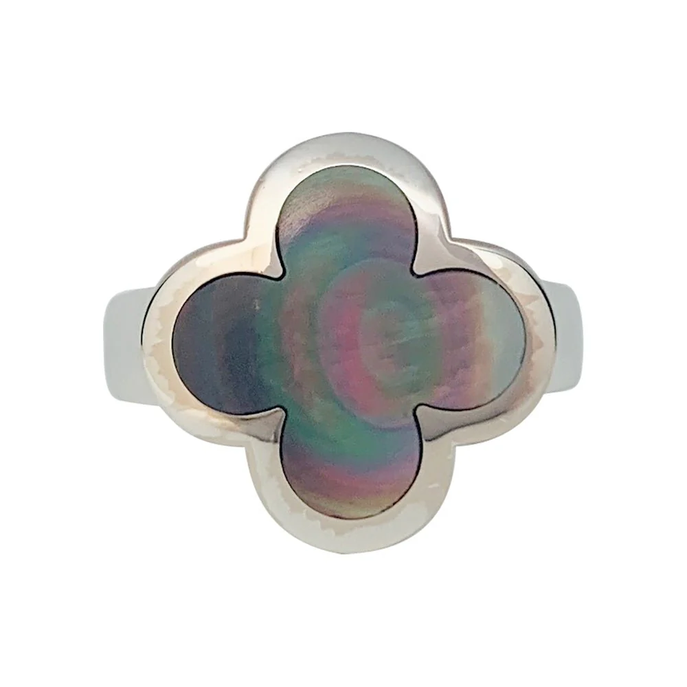 Bague VAN CLEEF & ARPELS modèle "Pure Alhambra" en or blanc, nacre grise - Image 3