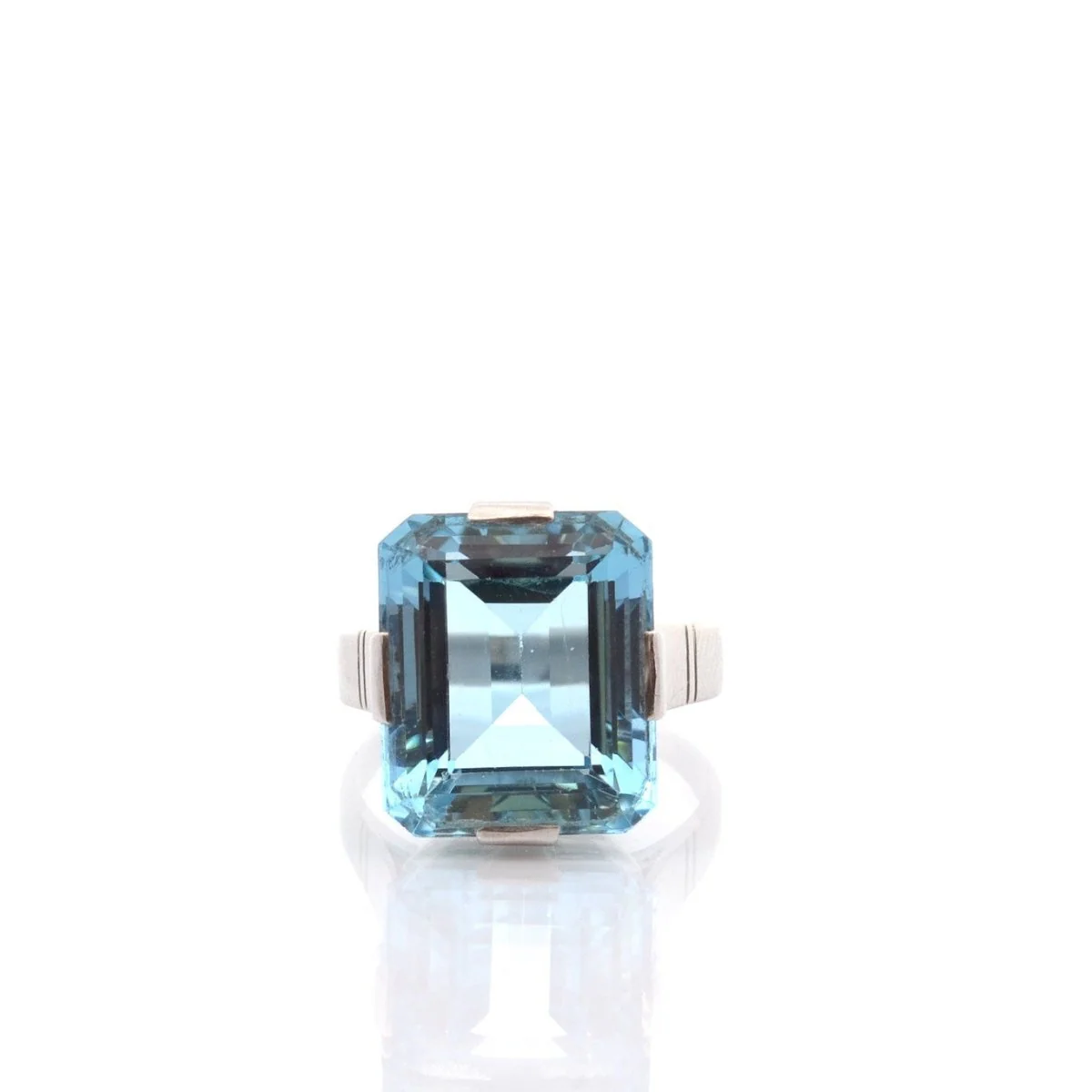 Bague Tank en platine et aigue-marine