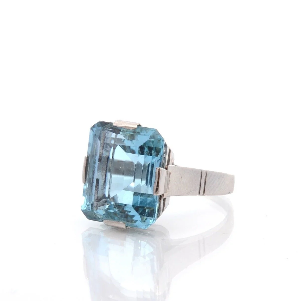 Bague Tank en platine et aigue-marine - Image 2
