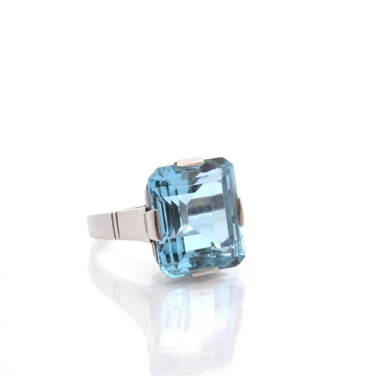 Bague Tank en platine et aigue-marine - Image 4