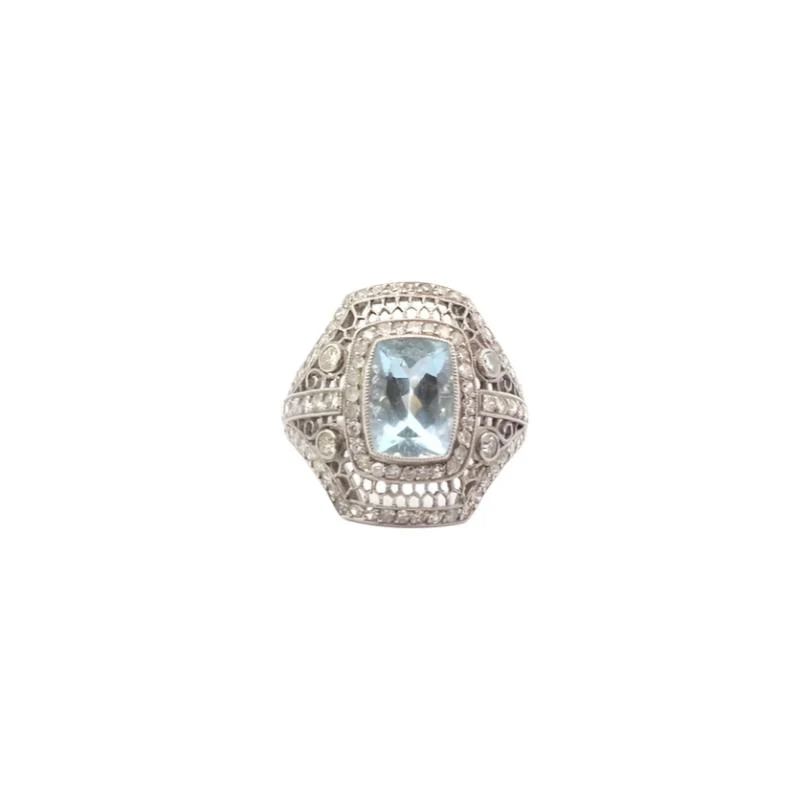 Bague en platine, aigue-marine et diamants