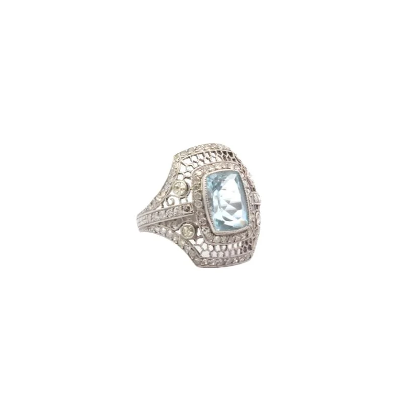 Bague en platine, aigue-marine et diamants - Image 4