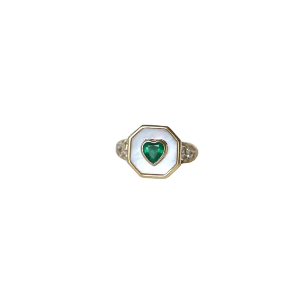 Bague en or jaune, nacre, émeraude, et diamants - Image 11