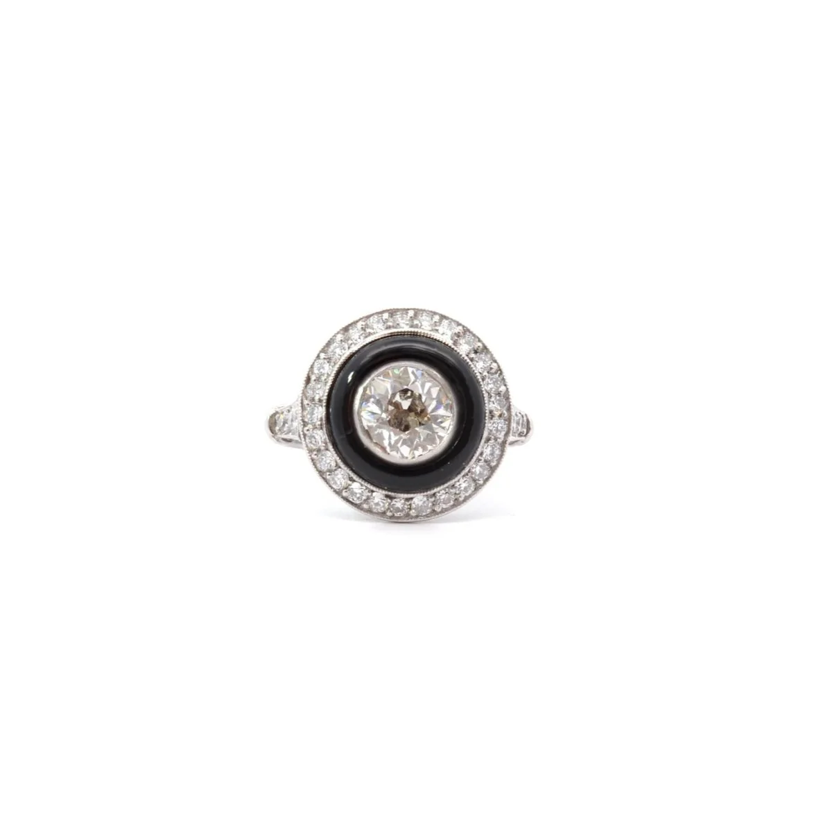 Bague Entourage en platine, onyx et diamants - Image 2