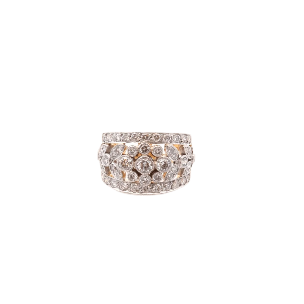 Bague en or jaune, platine et diamants