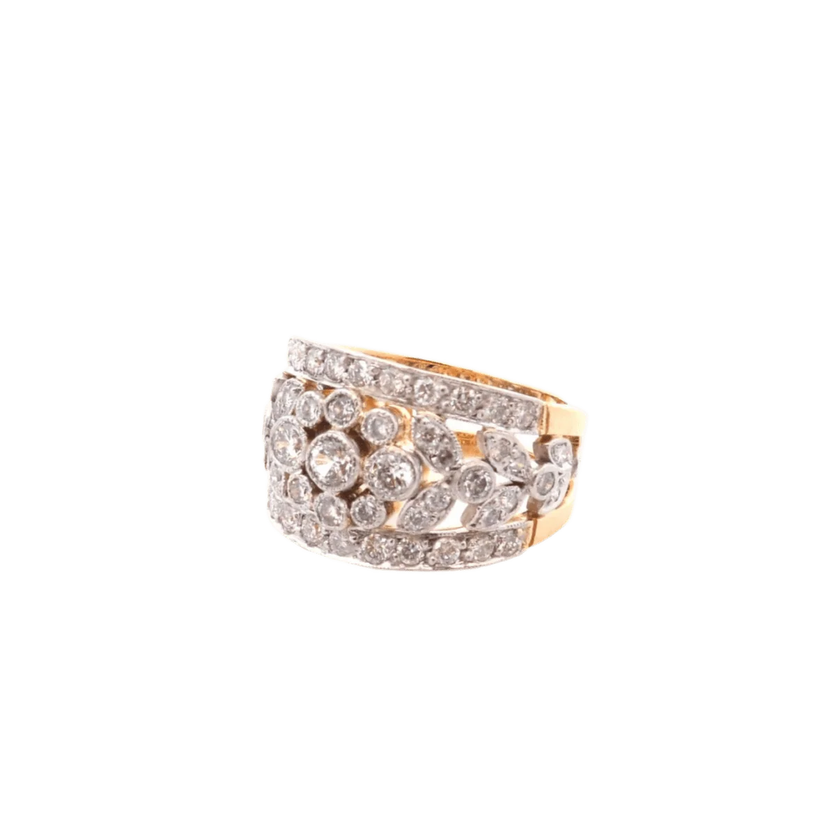 Bague en or jaune, platine et diamants - Image 2