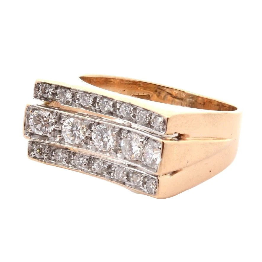 Bague Pavée en or rose, platine et diamants - Image 2