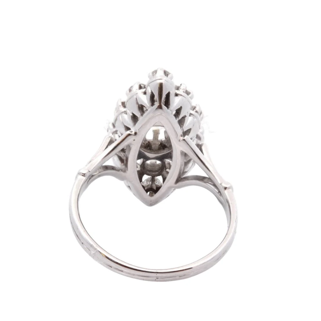 Bague Marquise en or blanc, platine et diamant - Image 3