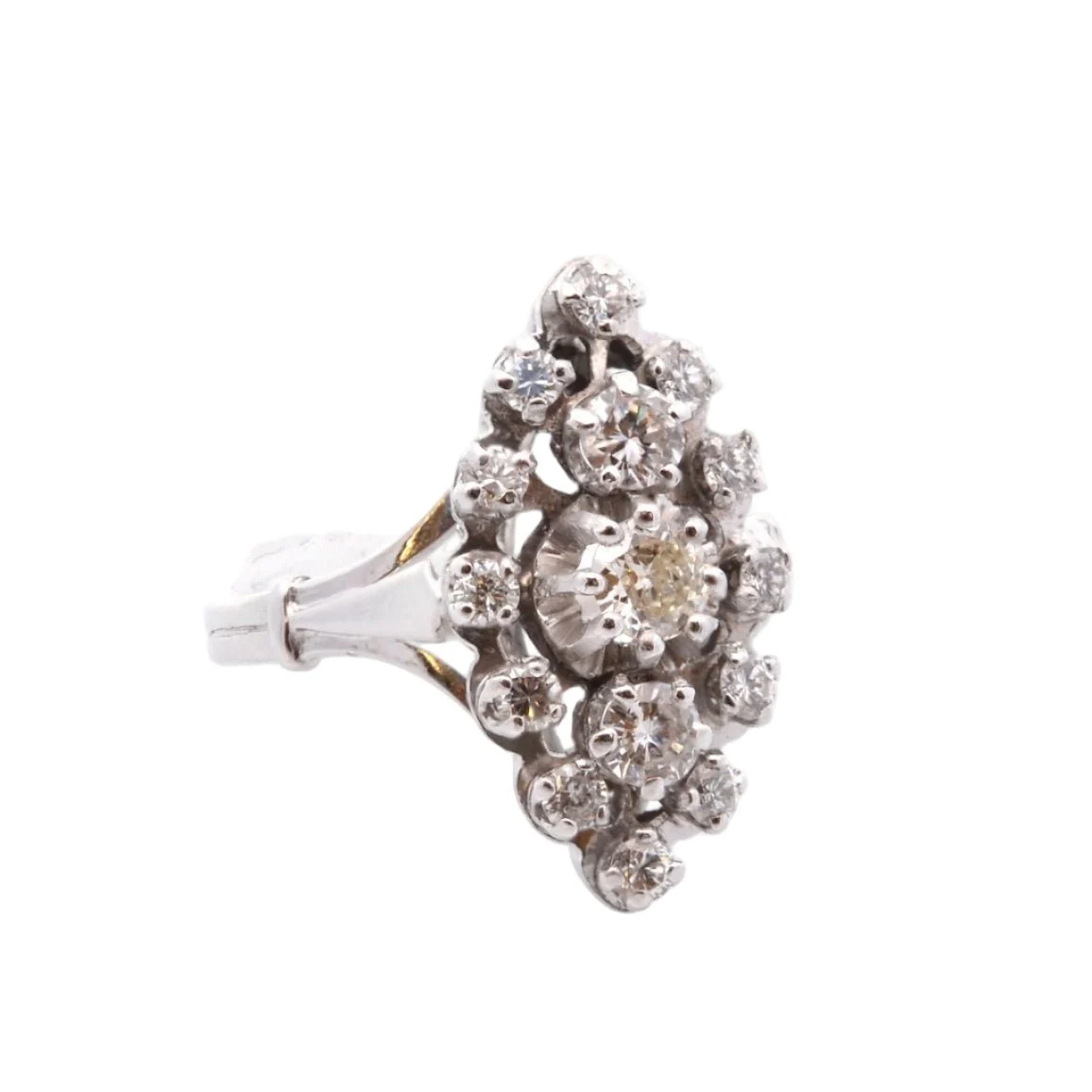Bague Marquise en or blanc, platine et diamant - Image 4
