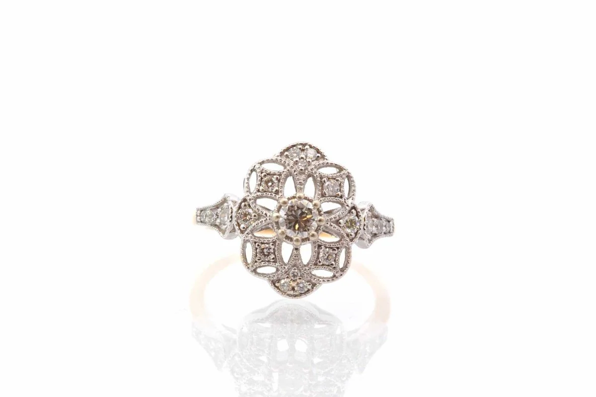 Bague vintage diamants en or jaune 18k - Image 2