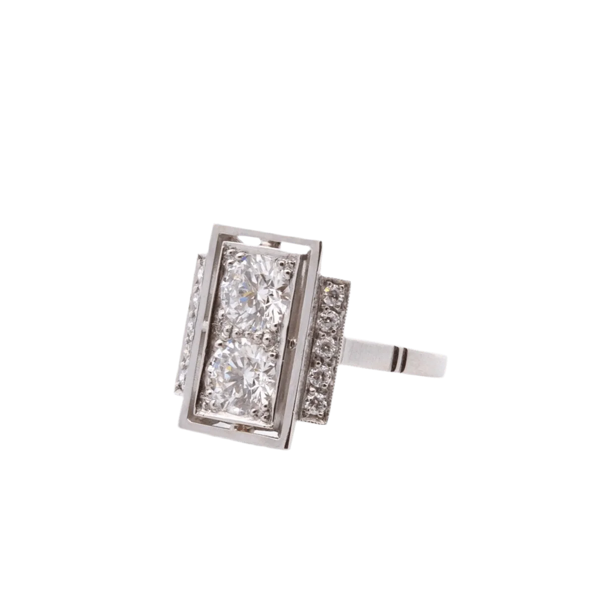 Bague Marquise en platine et diamants - Image 2